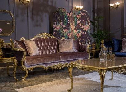 Three-seater sofa in brown color in classic style for the living room